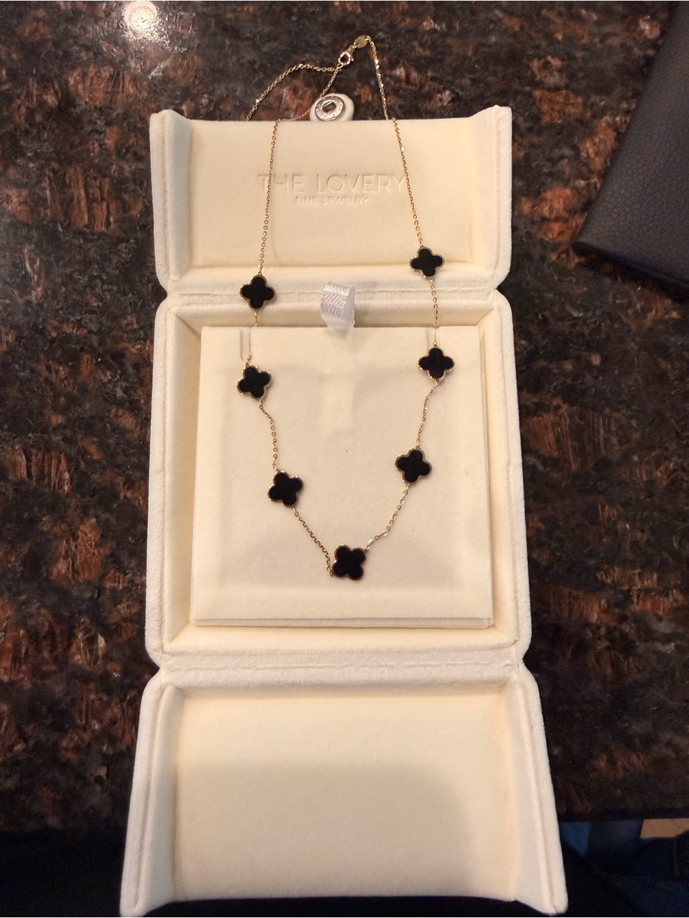 Black onyx Clover Station Necklace - 14k Gold Chain